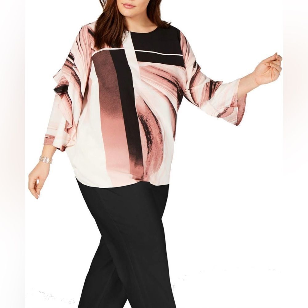 Alfani Top Blouse XL W/Ruffled Sleeves Office Party Church Black White Pink**